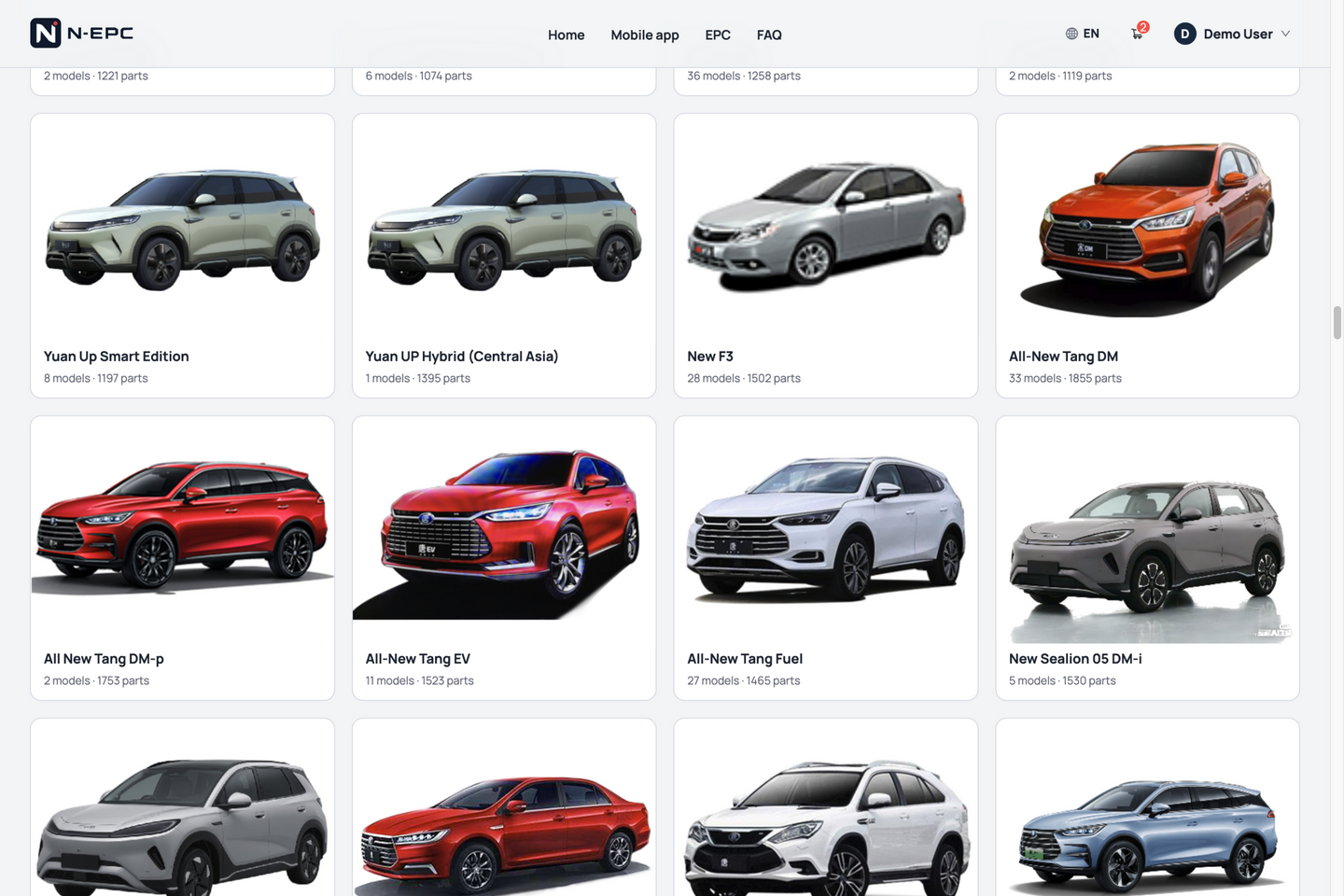 N-EPC BYD model series overview with vehicle images